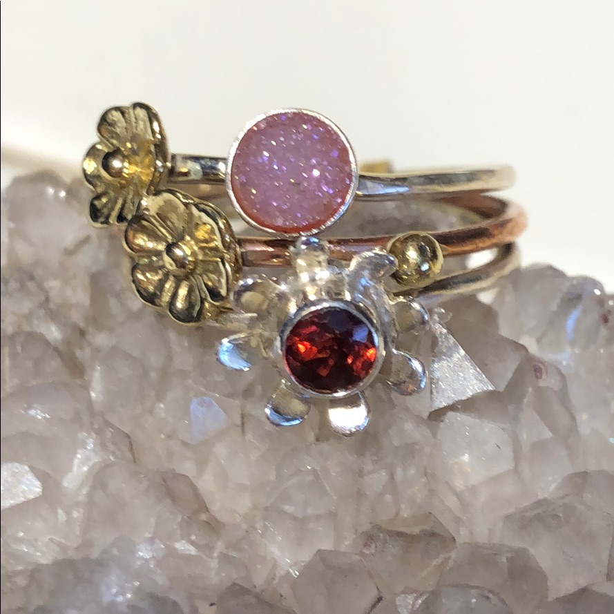 Boutique Two Tone Stack Celestial Red Aura Druzy 7